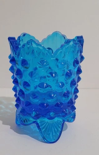 Fenton Vintage Colonial Blue Hobnail Sawtooth Toothpick Holder