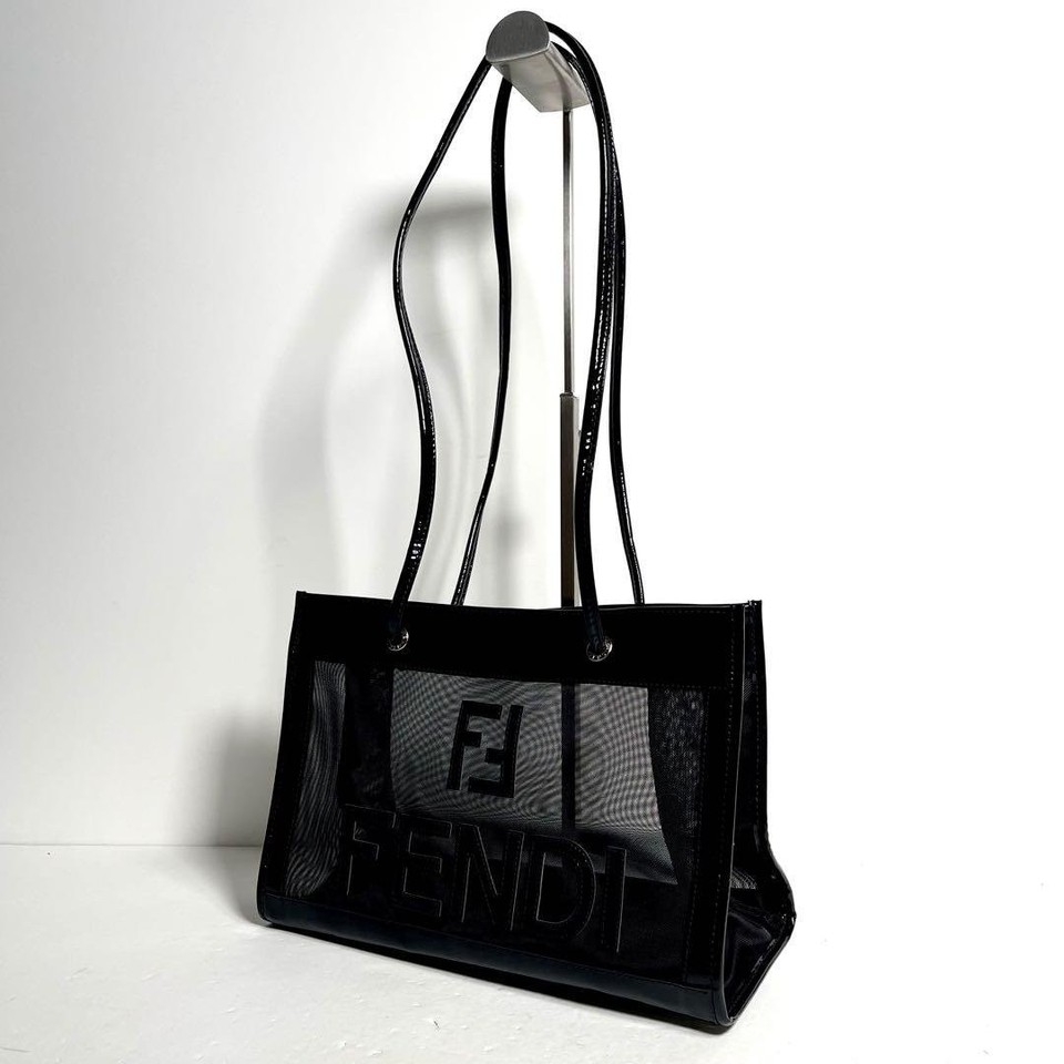Fendi Mesh Tote Bag Black FF Logo Shoulder Bag Authenticated