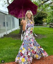 Rachel Gilbert Nya Gown Size 0 /au 6 /us 2 Embroidered Floral Slip Maxi Dress