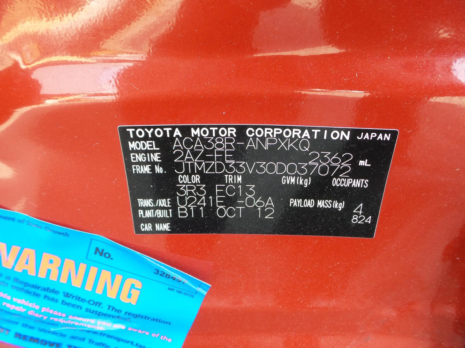 2012 Toyota Rav4 HIGH LEVEL STOPLIGHT ACA33/ACA38 11/05-11/12 05 06 07 08 09 10 11 image 2
