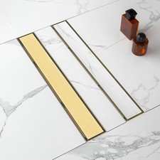 28 Inch Brushed Gold Linear Shower Drain with Tile Insert Panel Level Feet