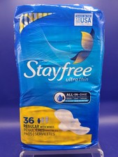 Stayfree Ultra Thin Pads Regular with Wings 36CT Made In USA All-in-one New