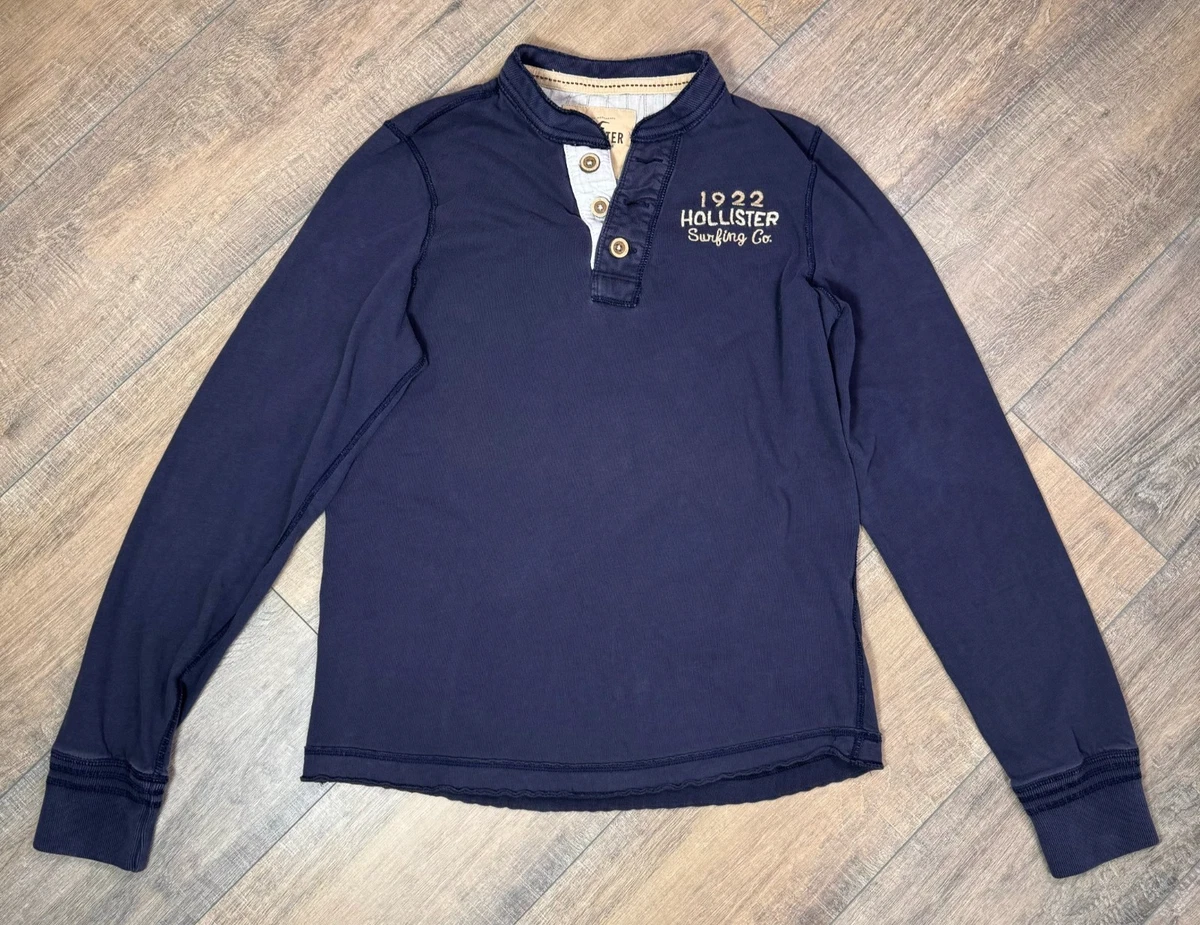 Hisir Henley Shirt Uomo A Maniche Lunghe | Maglietta Classica In Cotone Con Elastan (95% Cotone, 5% Elastan) | 3 Bottoni, Slim Fit | Casual, Blu Marino, Taglia L
