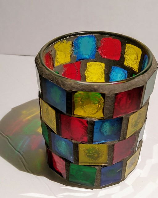 Heavy Glass Rainbow Mosaic Votive eBay