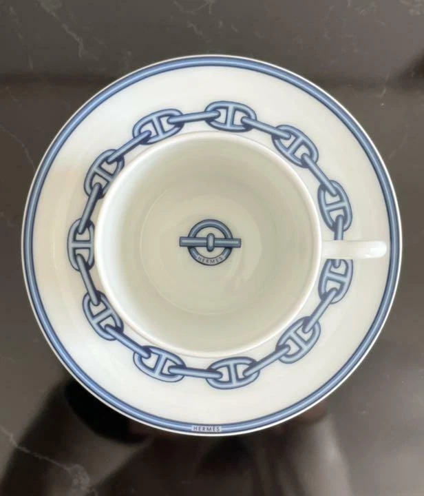 NUEVO HERMES Chaine D'Ancre Azul Taza y Platillo Vajilla 2 JUEGO DE JAPÓN Foto 4 de 4