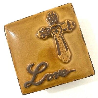 Ceramic LOVE Cross Square Trinket Box