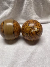 2 Decorative  Big Wood Balls 4" Orbs Tray Bowl