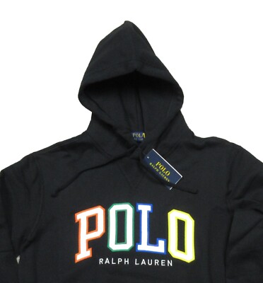 Polo Ralph Lauren Men's Black Logo Graphic Fleece Pullover Hoodie