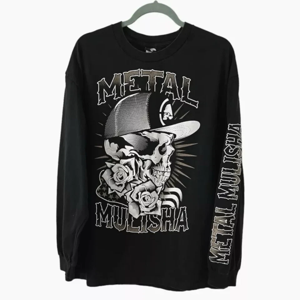Metal Mulisha Long Sleeve Shirt Band Tee Grunge Skull Roses Flag Men XL Vtg Y2K - Image 4 of 4