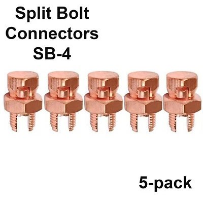 SATELLITESALE 5 Pack High Strength Split Bolt Connectors 4 Gauge 8 Gauge Solid UL Listed SB-4