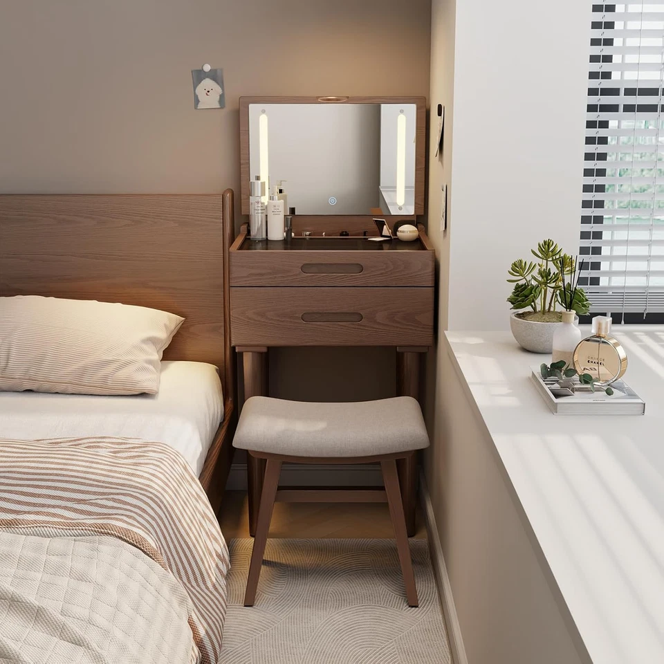 Solid Wood Small Vanity Stool with Saddle Cushion, High-Rebound Sponge Seat, Eas - Image 3 of 4