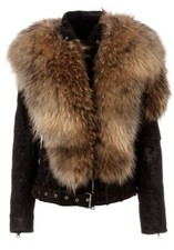 Balmain Raccoon-fur Distressed Suede Biker/jacket Brown Size S Fr36 Rrp £12,590