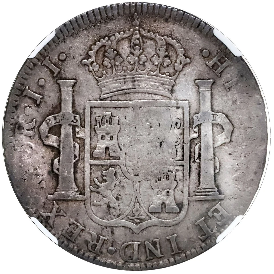 Contramarca PORTUGAL 870 Reis (1834) en México 1817 JJ 8R NGC VF 30 Ex-Hubbard Foto 4 de 4