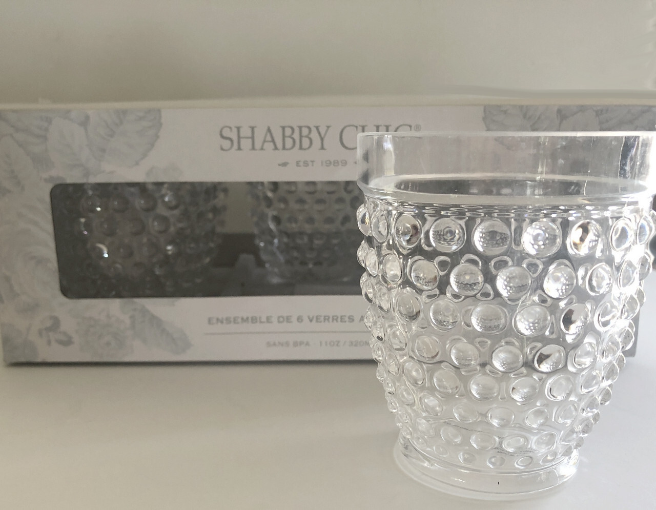 Shabby Chic Hobnail Acrylic Drinkware Glasses Outdoor 4x3.25" Set of 6