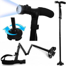 LED Folding Walking Cane for Seniors Men  Women w/ Non-Slip T Handle and Strap