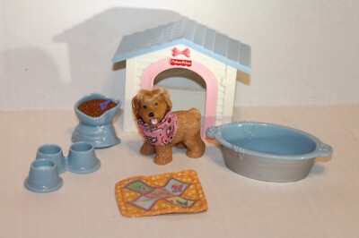 Fisher-Price Loving Family Dollhouse Pet Dog with Doghouse Food Bowls