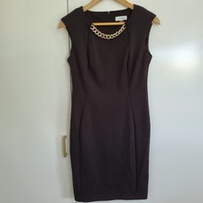 Calvin Klein women's Size 6 Scuba Black Sheath business Dress Gold Tone Chain