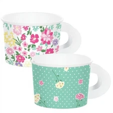 Floral Tea Party Paper Tea Cups with Handle 8 Pack Favor Girls Birthday Party