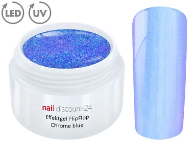 UV LED Effekt Gel FLIP FLOP CHROME BLUE Farb Color Feiner Glitzer Glitter Blau