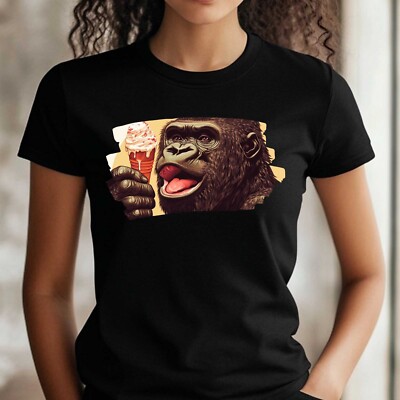 Frauen T-Shirt Gorilla isst Eis Motiv Baumwolle Größe S bis 3XL