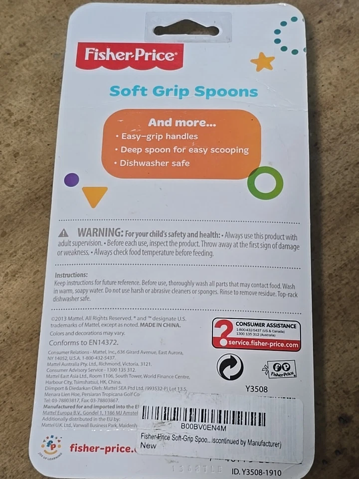 Paquete de 4 cucharas Fisher-Price Baby 9M+ de agarre suave para bebé cuchara profunda sin BPA Foto 2 de 2