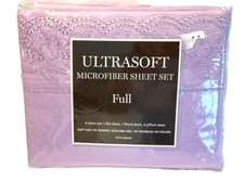 Ultrasoft Microfiber Full Sheet Set 4 Pc 100 Polyester Purple Embroider Floral