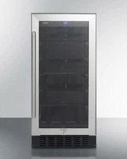 Summit ALBV15CSS 15 Inch Freestanding or Built-In Glass Door Beverage Center