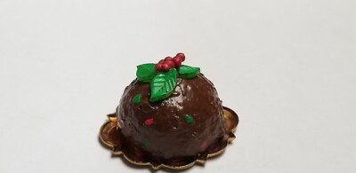 Artisan vintage dollhouse Miniature  Christmas Plum Pudding cake Dessert Tray