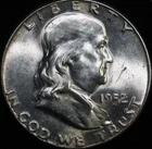 1952 FRANKLIN SILVER HALF DOLLAR - GEM BU UNC COIN