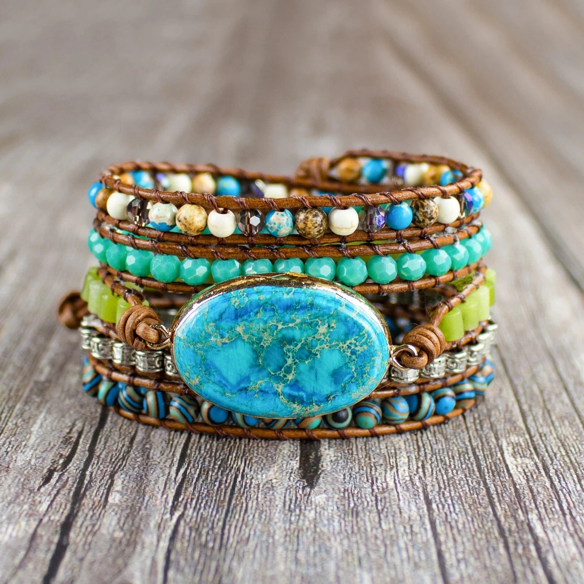 Turquoise Jewelry Handmade Boho Bracelet Women Braid Bead Western Bracelet Gift