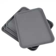 Plastic Fast Food Serving Tray, Large Kitchen Dinner Tray, Set of 4, Grey