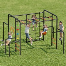 Hapfan Swing Set Outdoor Playground Set w/Belt Swing Climbing Net EZ Setup 550lb