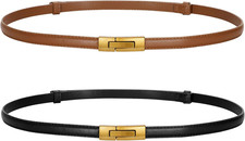 Women Skinny Leather Belts Ladies Thin Waist Belts with Alloy Buckle for Dresses