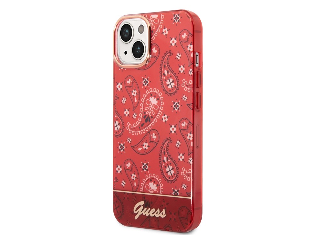 Coque Guess iPhone 14 Plus en TPU rouge avec motif bandana
