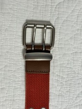 VTG Womens Red, Cotton Belt, Double grommet Details, double Prong Silver Buckle