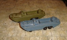 DINKY TOYS  - 2 x DUKW AMPHIBIAN MILITARY VEHICLES -BLUE/GREEN- PLAYWORN/UNBOXED