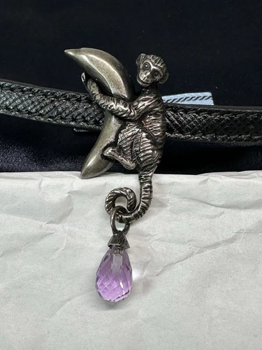 Collana collare scimmia PRADA in argento 925 fibbia in pelle