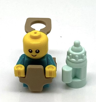 Lego City Dark Turquoise Baby Mini Figure With Baby Carrier And Feeding Bottle