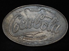 OI09141 VINTAGE 1970s COCA-COLA 5 CENTS AT FOUNTAINS SODA BRASSTONE BUCKLE