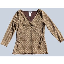 Nine West Brown Metallic Mesh Top 3/4 Sleeve Top - Size M