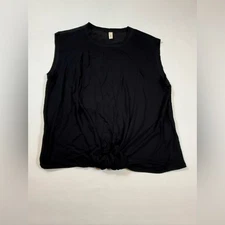 TINY ANTHROPOLOGIE Women’s Solid Black Muscle Tee Twist Front Hem XXS (bin Y)
