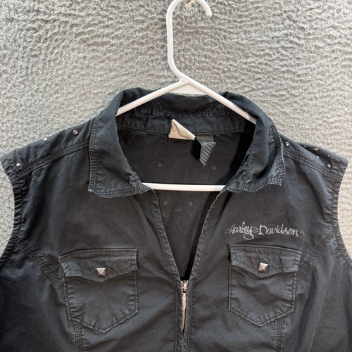 Harley Davidson Vest Womens 3W 26-28 Black Embellished Biker Motorcycle Metal - Picture 10 of 10