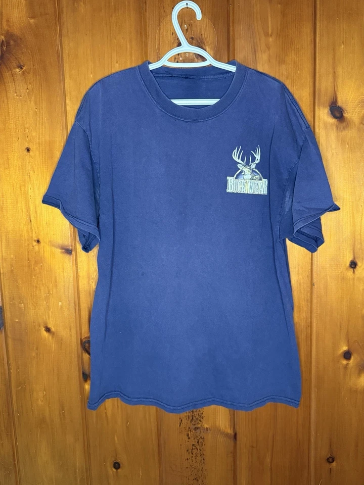 Vintage Buck Wear Hunting Shirt XL Short Sleeve Blue 2005 Beer Deer Camp - Image 2 of 2