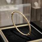 Small Size Full Diamond Cut Oval Hinged Bangle Bracelet Real 14K Yellow Gold