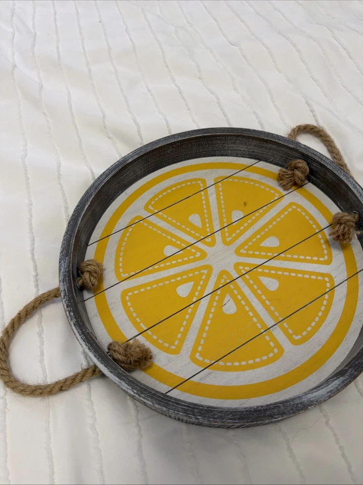 Bandeja Madera Gris Y Amarillo Limón Foto 2 de 3