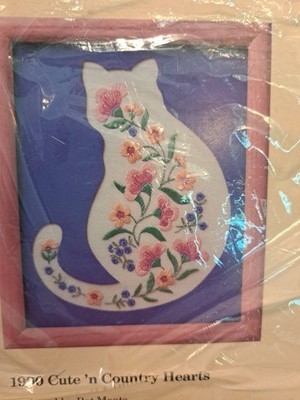 Vtg 1988 The Creative Circle Embroidery Kit #0556 Cat 'n Mat NOS Sealed 8x10''