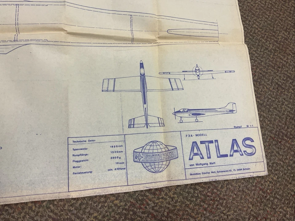 ATLAS F3A BY WOLFGANG MATT R/C NITRO/GLOW MODEL PATTERN AIRPLANE PLANS 10CC 60" - Image 3 of 4