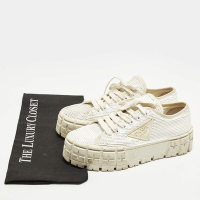 Prada Size 38 White Sequins Double Wheel Platform Sneakers | eBay