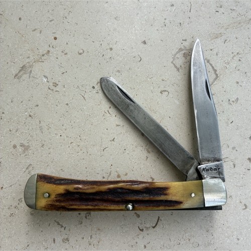 OLDER NATURAL STAG KABAR KA-BAR OLD TIMERS TRAPPER 2 BLADE POCKET KNIFE VTG