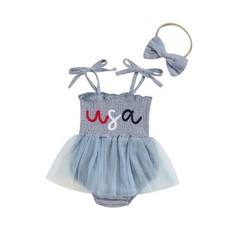 Fourth of July Baby Girl OutfitS Star USA Halter Tulle 3-6 Months Light Blue